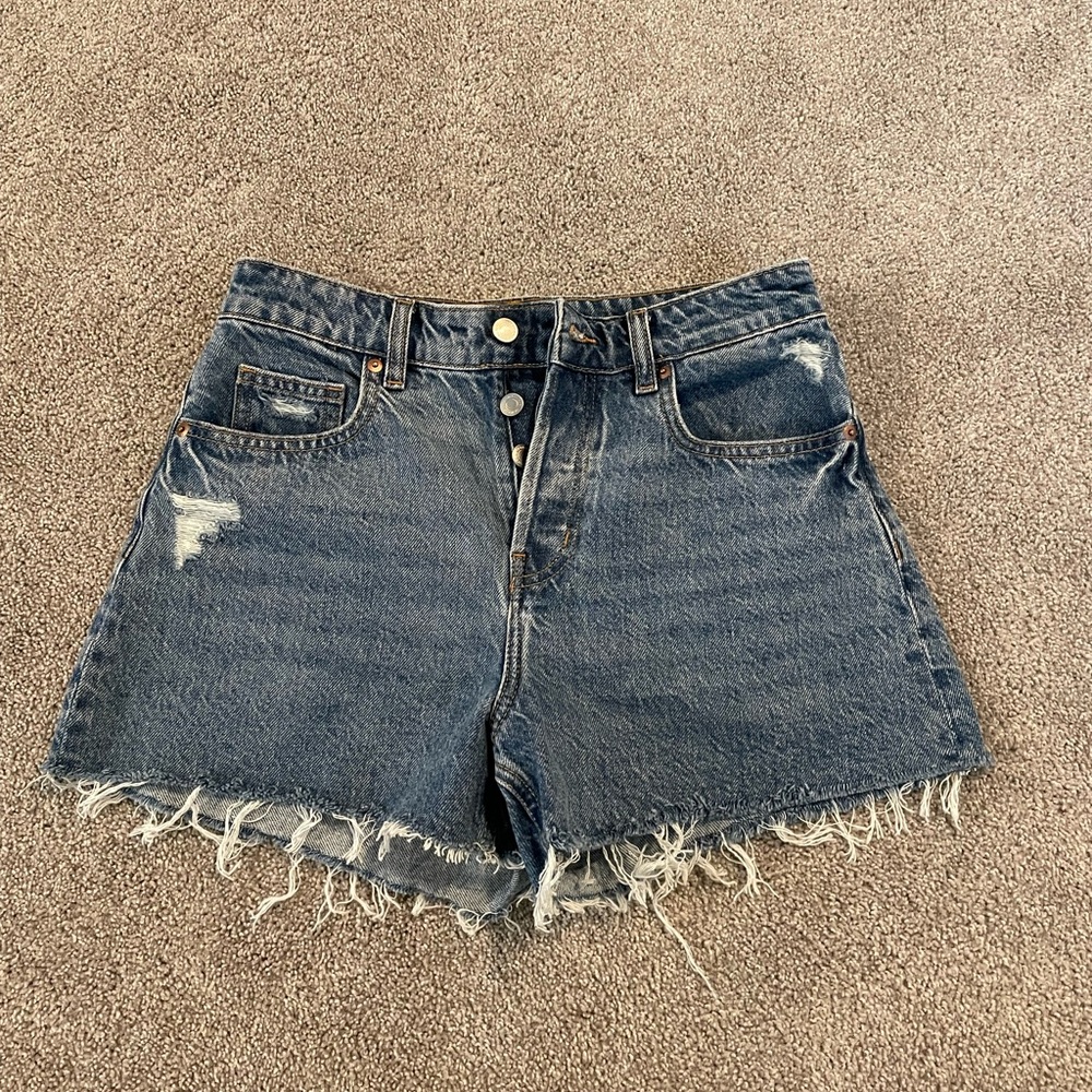 H&M High Waisted Blue Distressed Jean Shorts